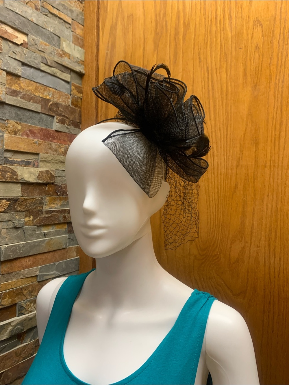 Black Mesh Fascinator with Veil - Women Accessories